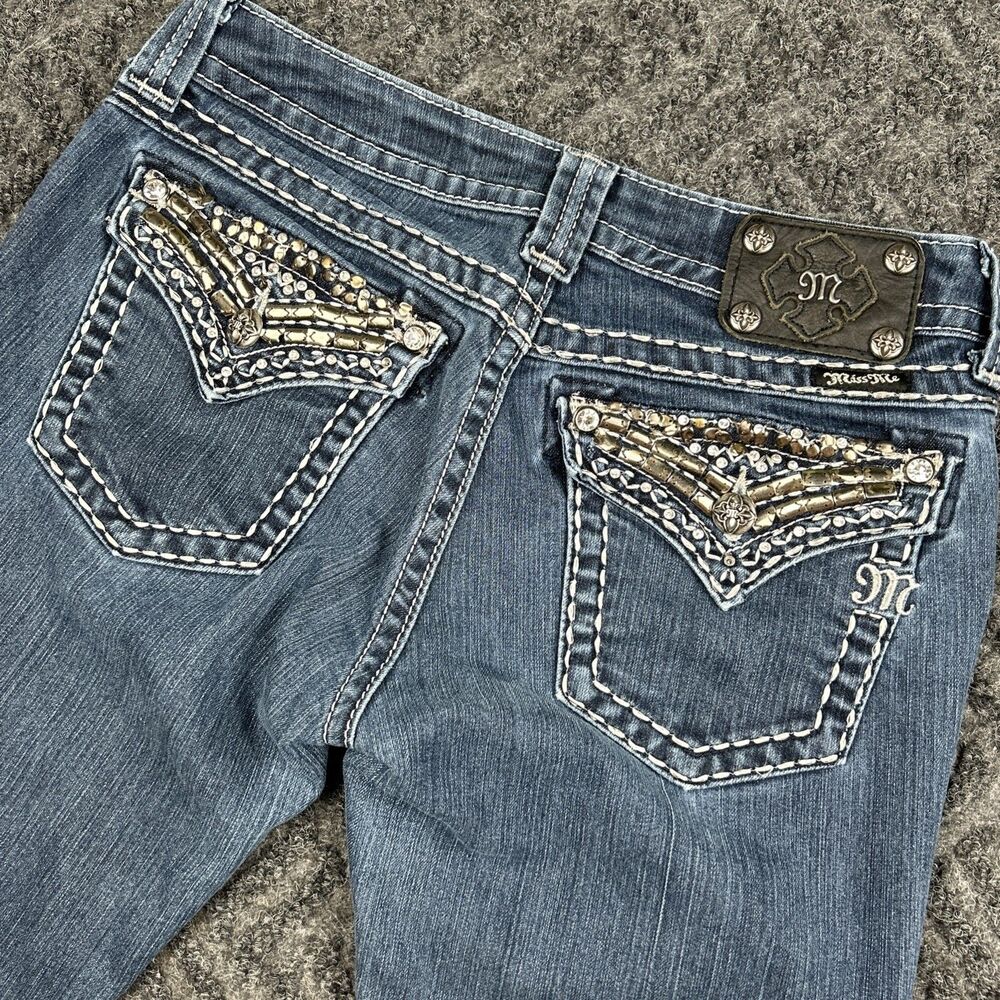 Miss Me Jeans Women’s 29x33 Straight Leg Embellished Rhinestones Metallic